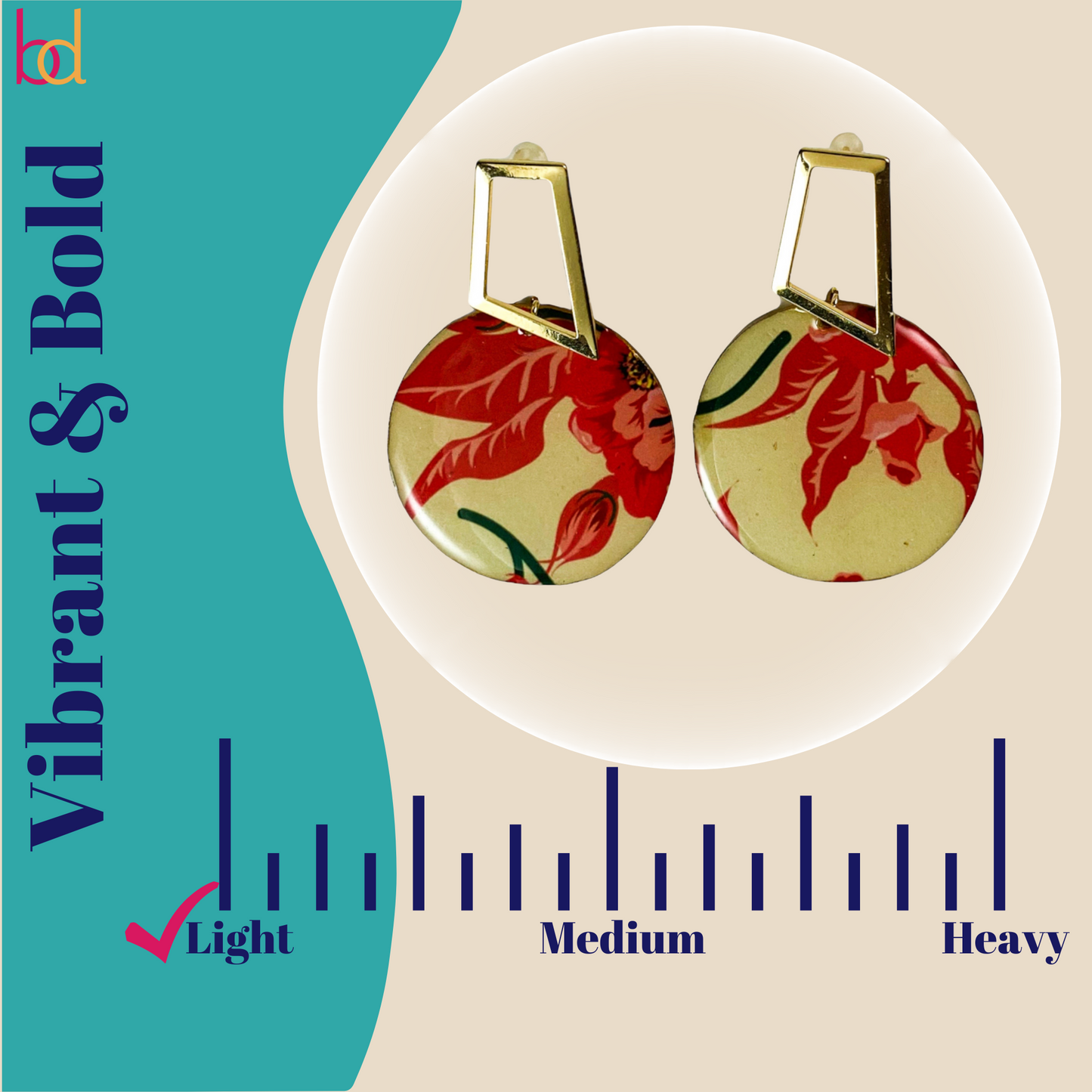 Round Bright Fuchsia Flower with Asymmetrical Gold Post