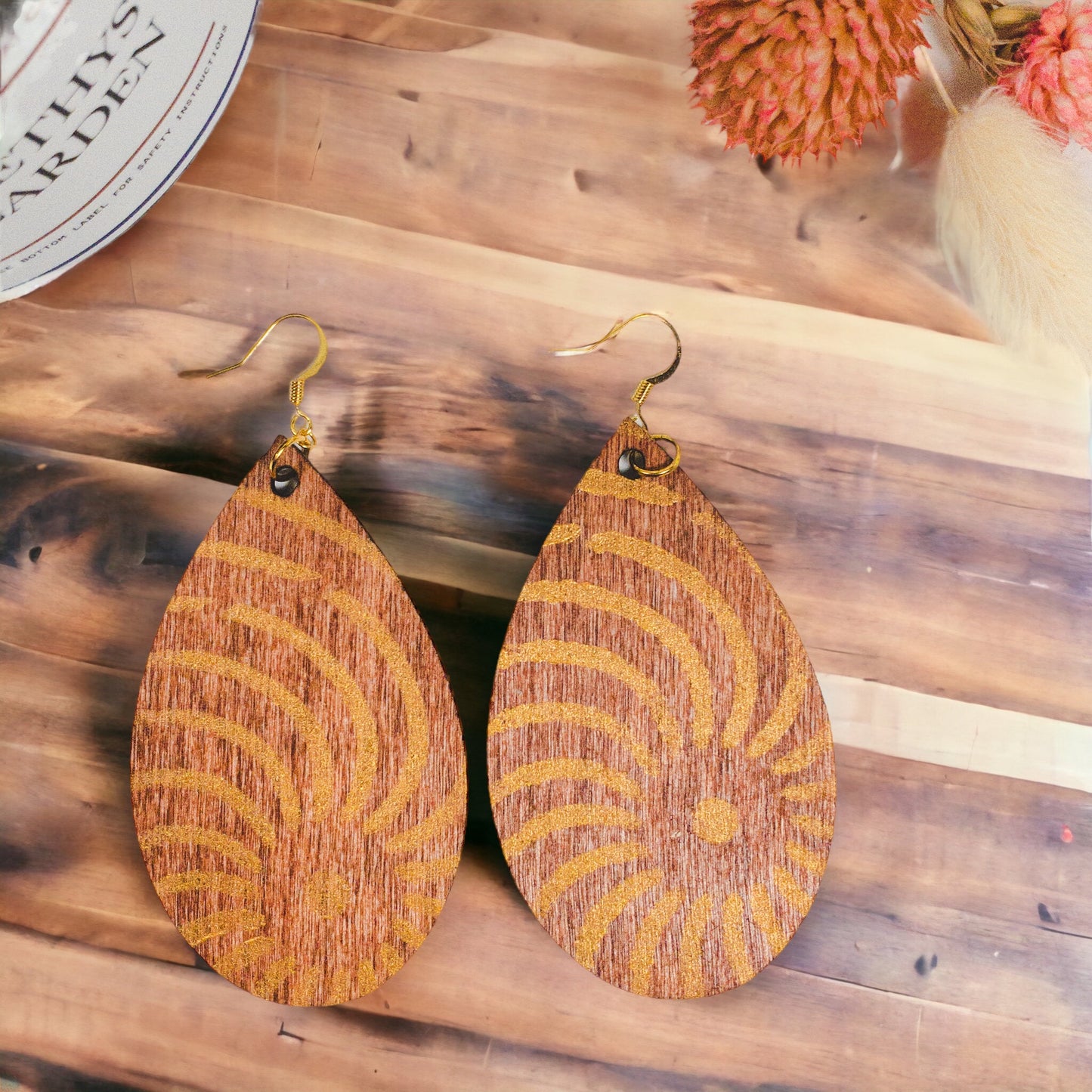 Light Cherry Teardrop Wood Tribal Earrings
