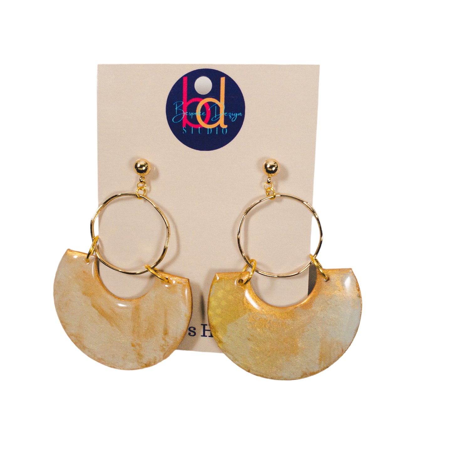 Golden Iridescent Half-Circle Drop Recycled Earrings