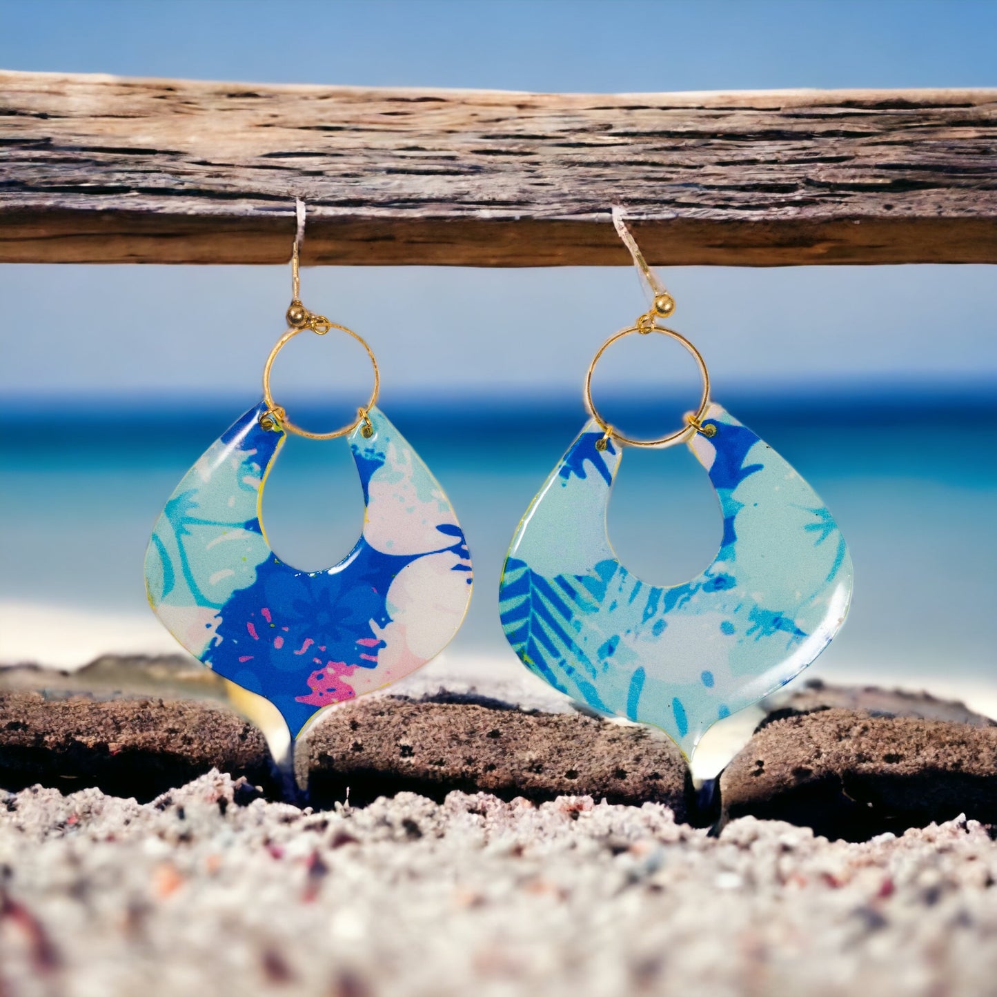 Pastel Blue and Pink Tropical Abstract DangleEarrings