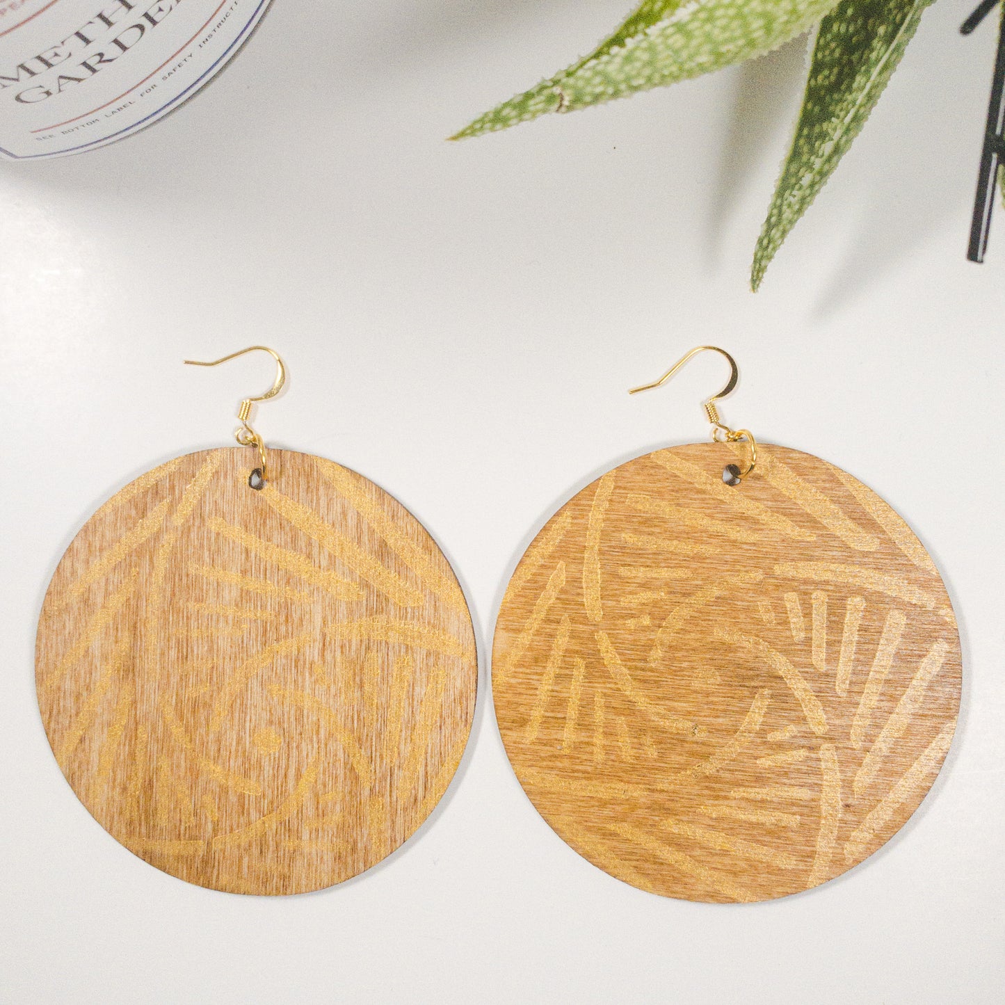 Wheat Round Wood Tribal Earrings