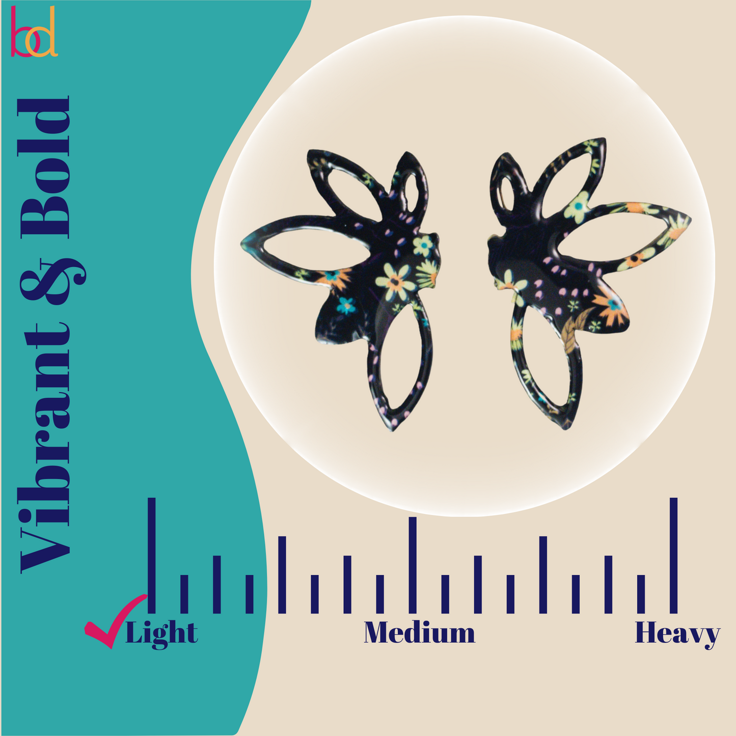 Open Half Flower Black Floral Pattern Recycled Earring