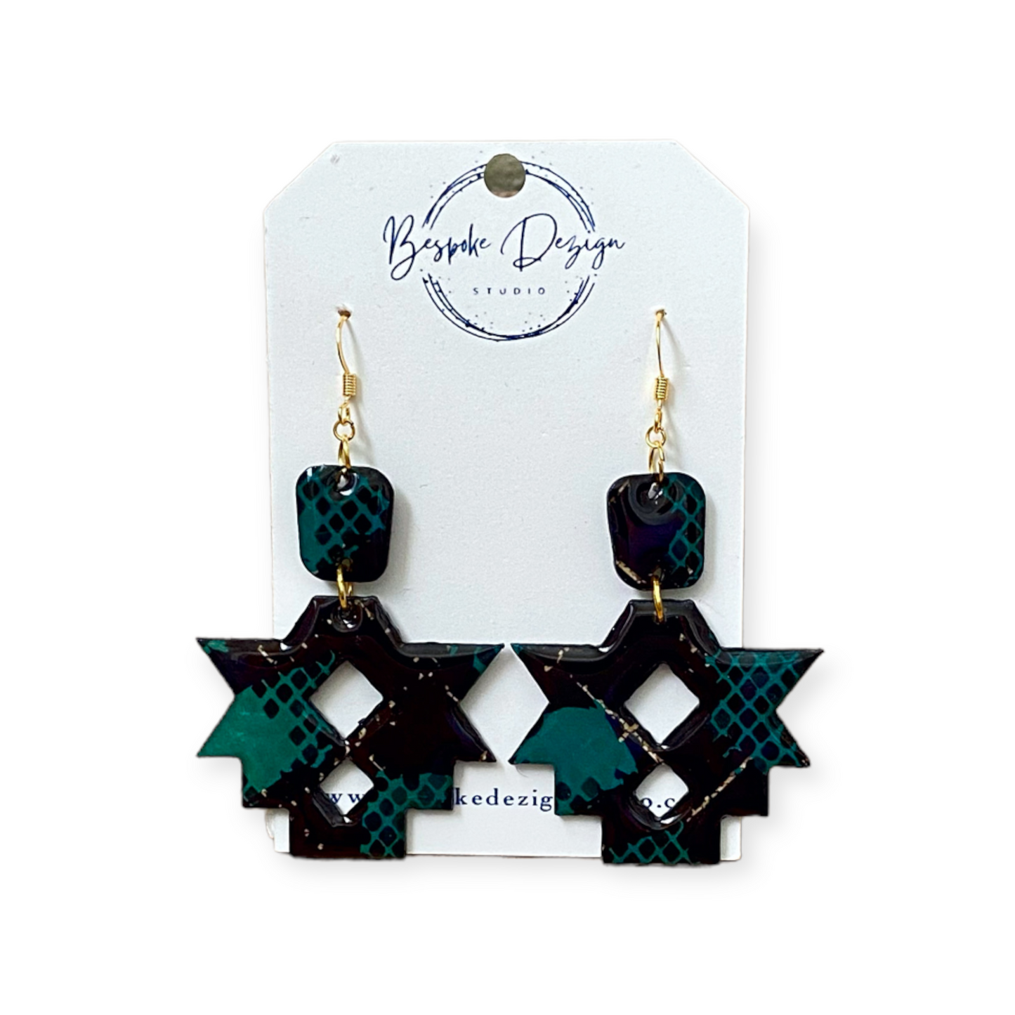 Navy & Green Snake Aztec Recycled Earrings