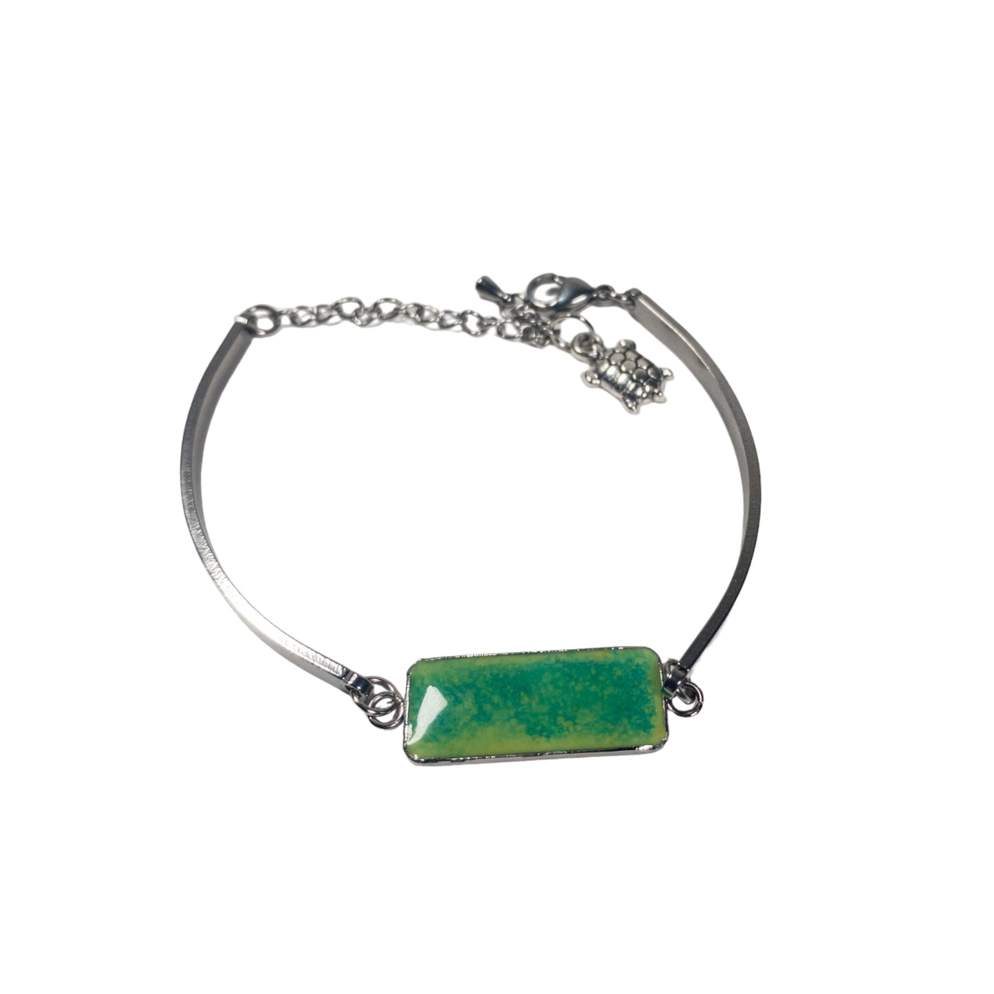 Stainless Steel Green Chameleon Cement Inlay Bracelet w/Charm