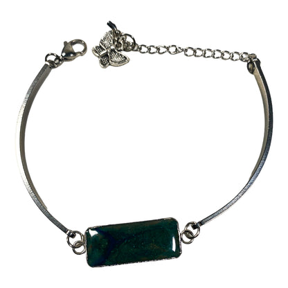 Blue Green Stainless Steel Cement Inlay Bracelet w/ Butterfly Charm