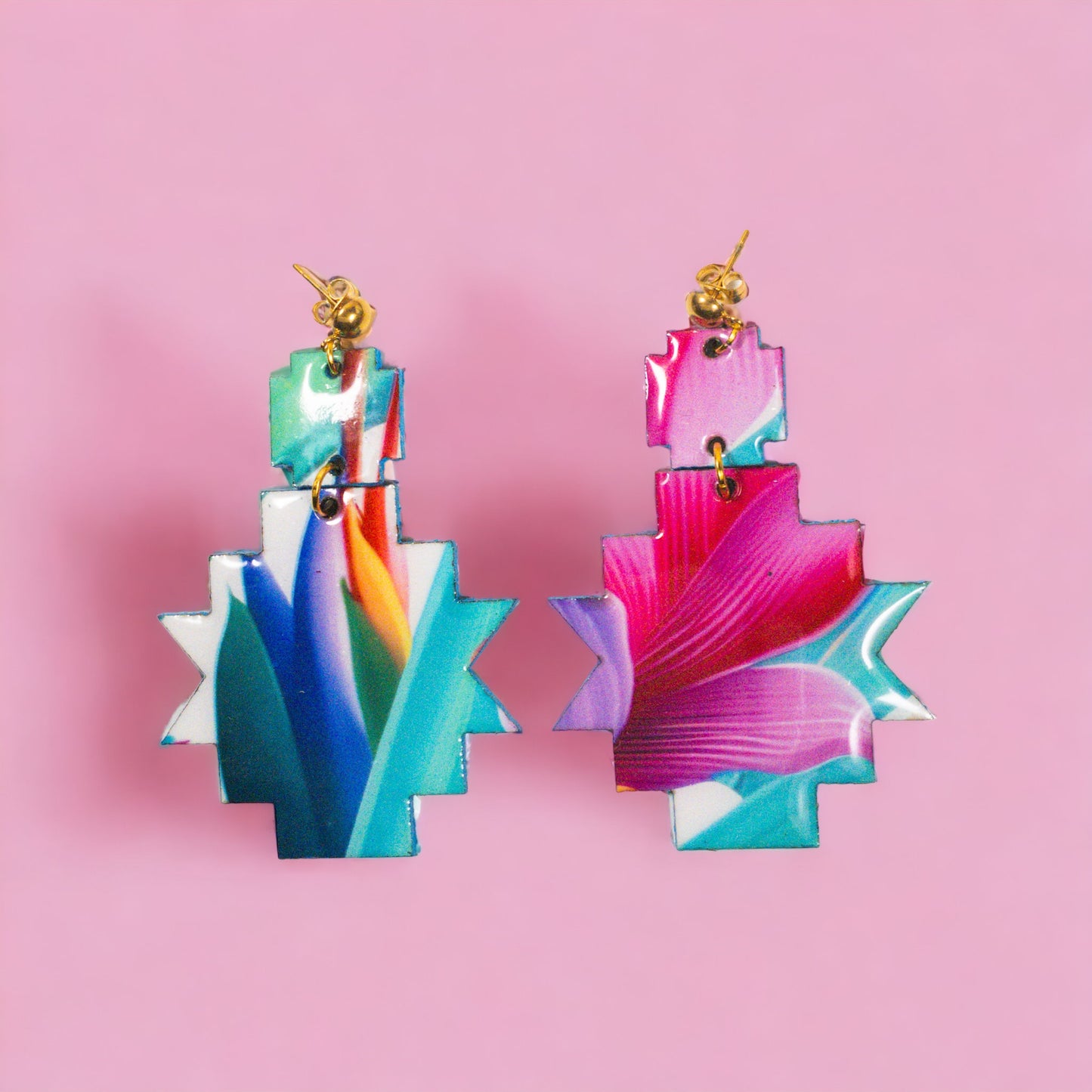 Vibrant Tropical Aztec Recycled Earring