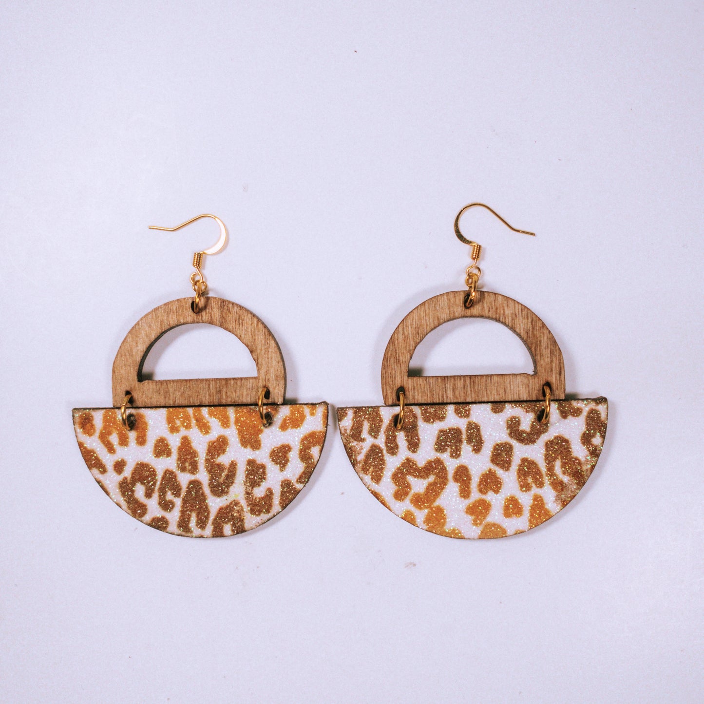 Half Circle Wood Earrings with Leopard Pattern