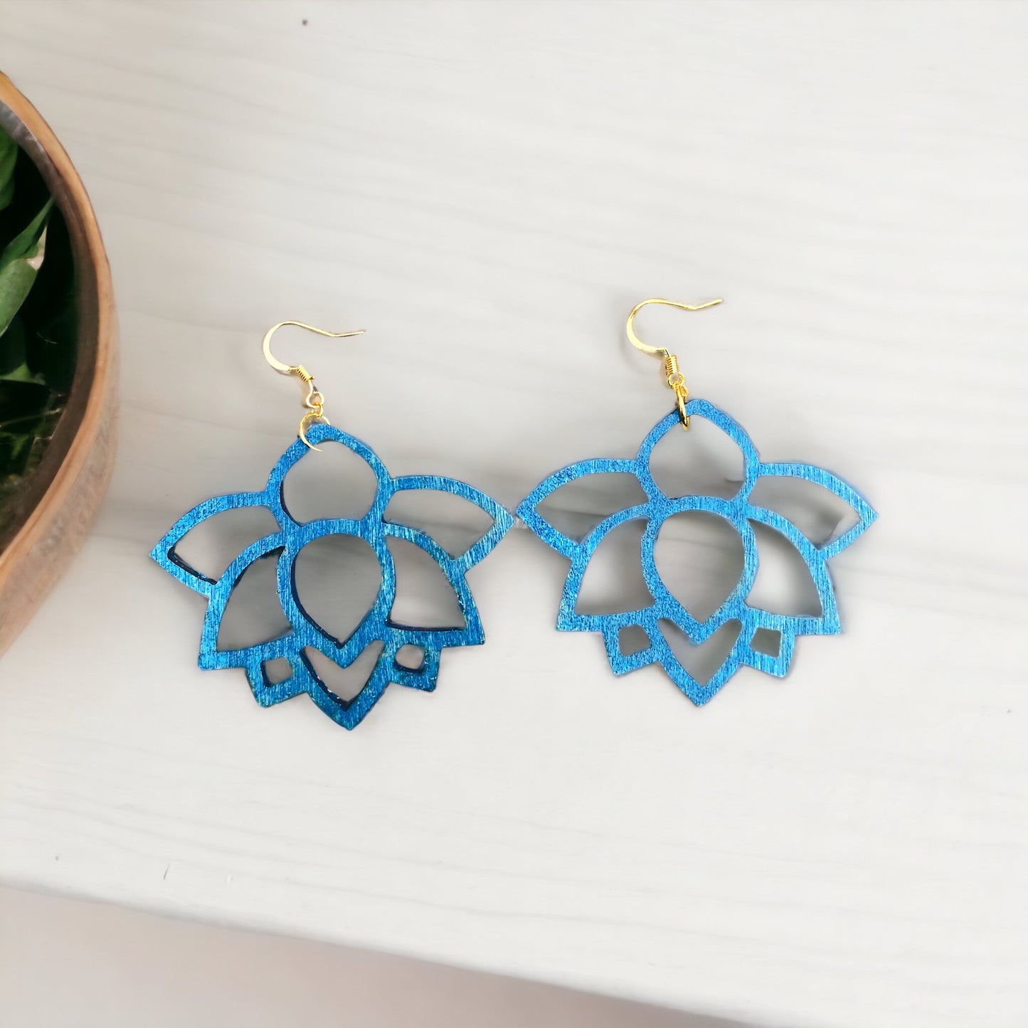 Blue Lotus Wood Earrings