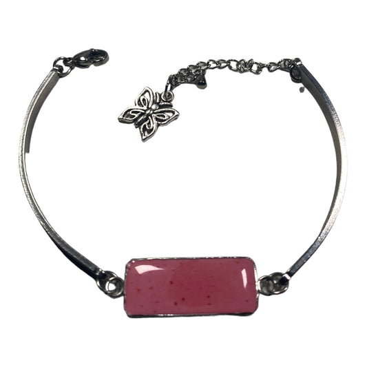 Stainless Steel Rose Pink Cement Inlay Bracelet w/Charm