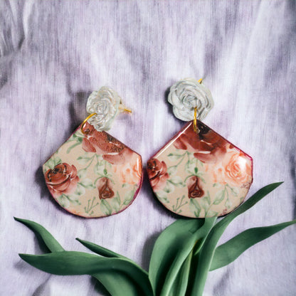Rose Tab Floral Abstract Triangle Recycled Earring