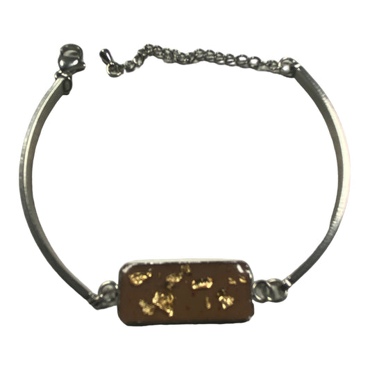 Gold Leaf Stainless Steel Cement Inlay Bracelet