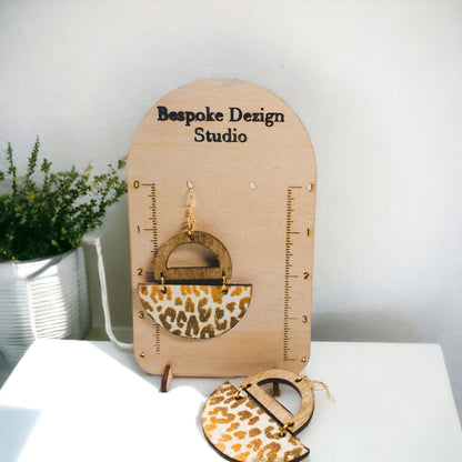 Half Circle Wood Earrings with Leopard Pattern