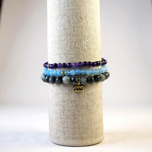 Aquarius Zodiac Stack – Amethyst, Aquamarine & Labradorite -Vision & Clarity