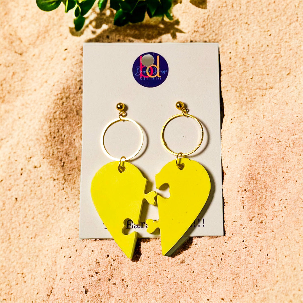 Yellow Cement Heart Pieces Earrings