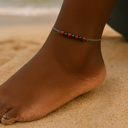 Iron Flame Anklet – Red Jasper & Hematite for Strength and Grounding