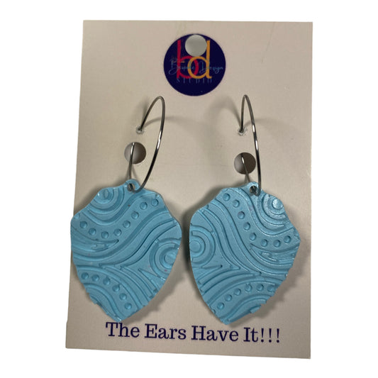 Sky Blue Embossed Shield Inspired Cement Earrings