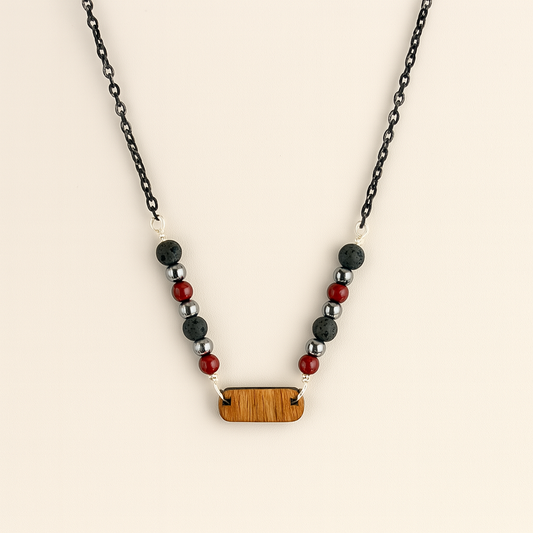 Cherry Wood,  Ruby Jade & Black Lava  Energy Necklace-Empowered Roots