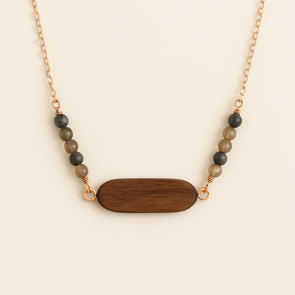 Align Bar – Custom Wood & Stone Energy Necklace Walnut Wood– Custom Wood & Natural Stone Jewelry