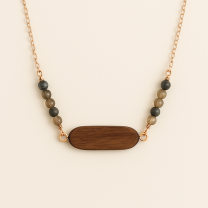 Align Bar – Custom Wood & Stone Energy Necklace Walnut Wood– Custom Wood & Natural Stone Jewelry
