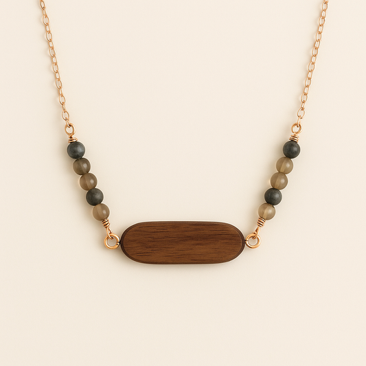 Align Bar – Custom Wood & Stone Energy Necklace Walnut Wood– Custom Wood & Natural Stone Jewelry