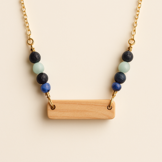 Align Bar – Custom Wood & Stone Energy Necklace-Maple Wood. Custom Wood & Natural Stone Jewelry