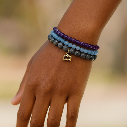 Aquarius Zodiac Stack – Amethyst, Aquamarine & Labradorite -Vision & Clarity