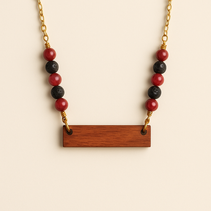 Align Bar – Custom Wood & Stone Energy Necklace- Cherry Wood Custom Wood & Natural Stone Jewelry