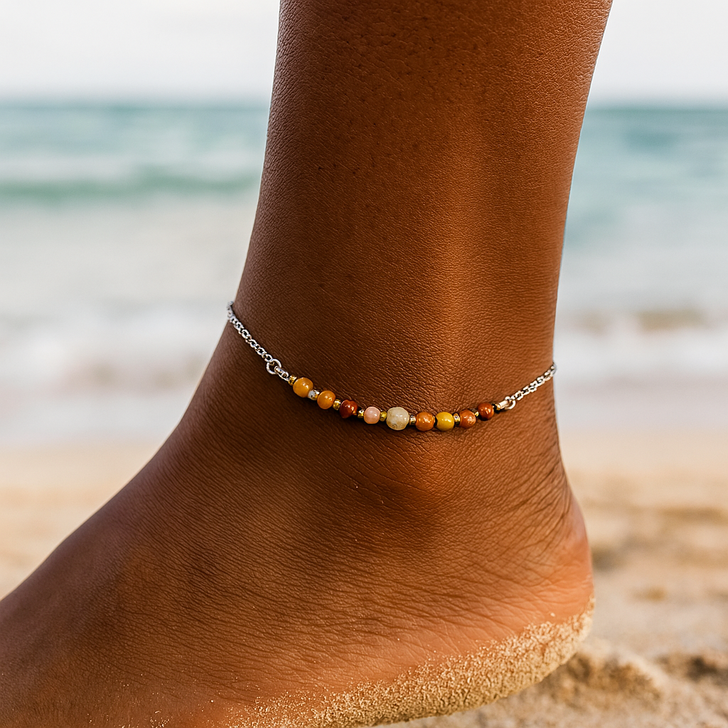 Golden Joy Anklet – Amber Agate, Sunstone & Citrine for Radiance & Positivity
