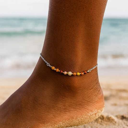 Golden Joy Anklet – Amber Agate, Sunstone & Citrine for Radiance & Positivity