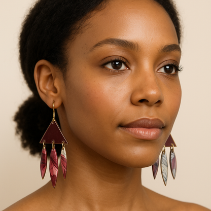 "Boho Floral Triangle Dangle Earrings – Mismatched Statement Jewelry with Bold Botanical Patterns