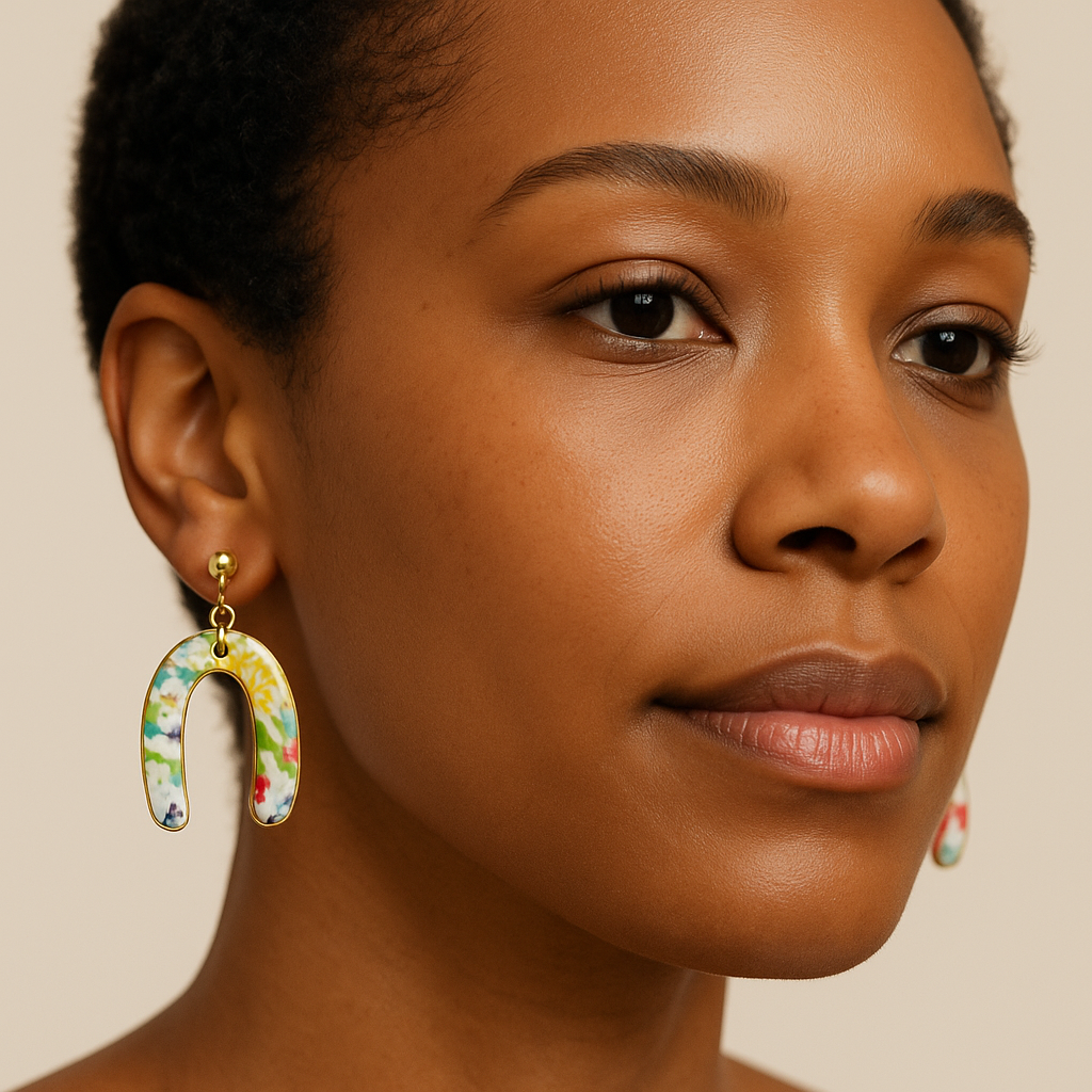 Mini Arch Floral Drop Earrings with Gold Ball Post