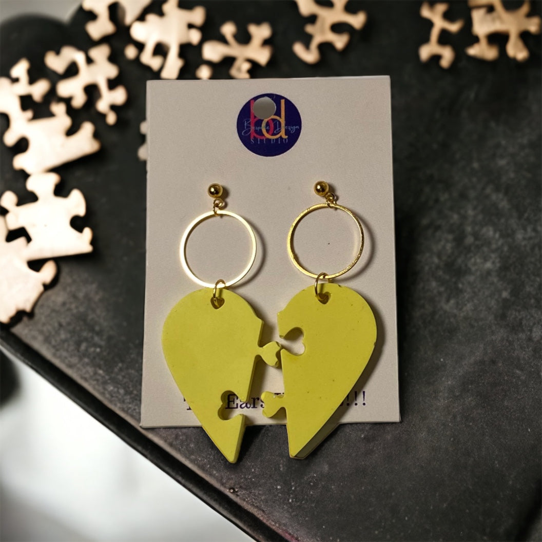 Yellow Cement Heart Pieces Earrings