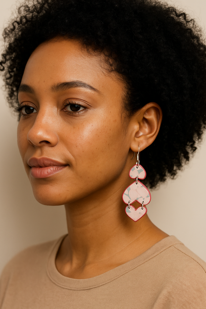 Bold Bloom Heart Dangle Earrings – Floral Statement Earrings