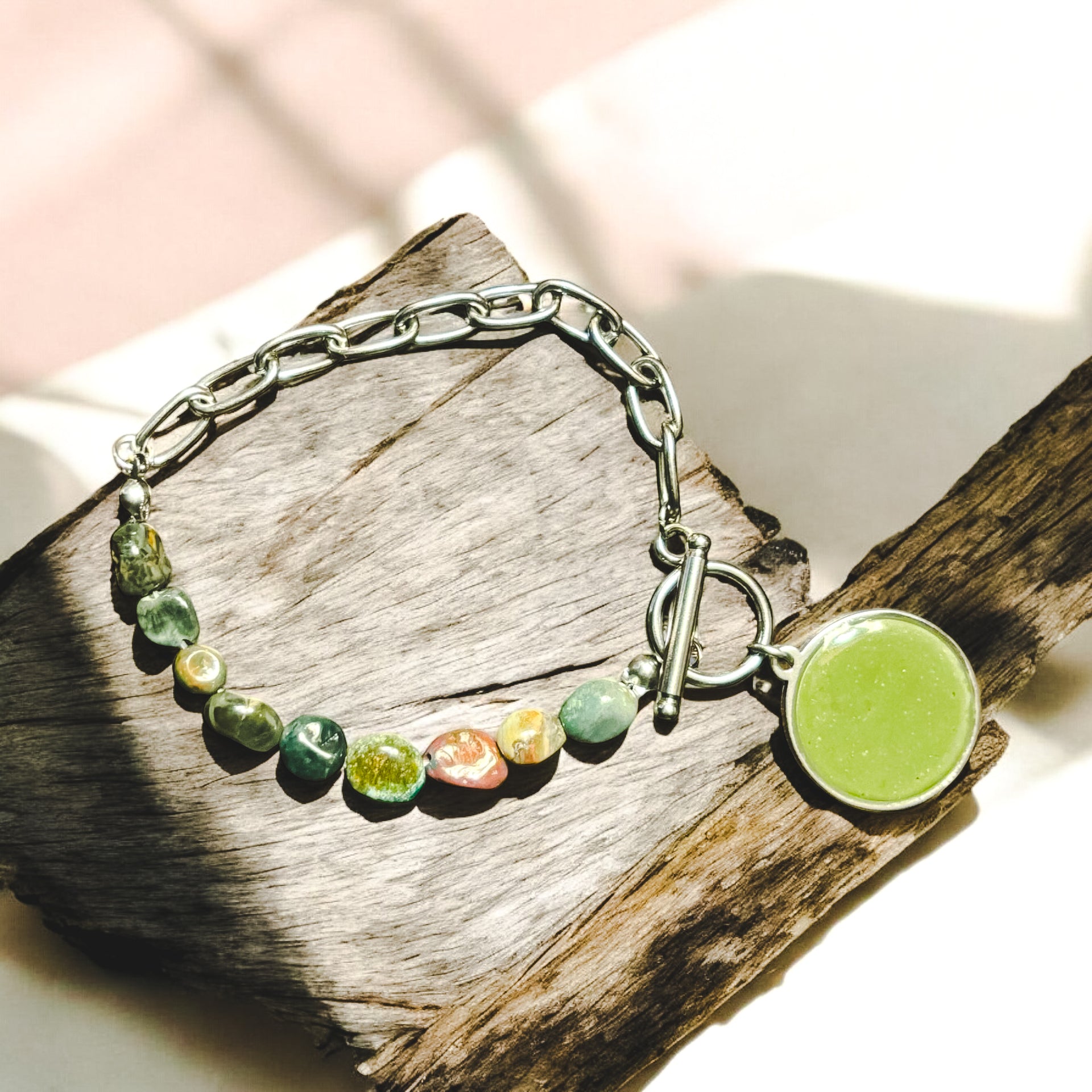 Urban Stone Chain Bracelet – Mixed Gemstone with Cement Inlay