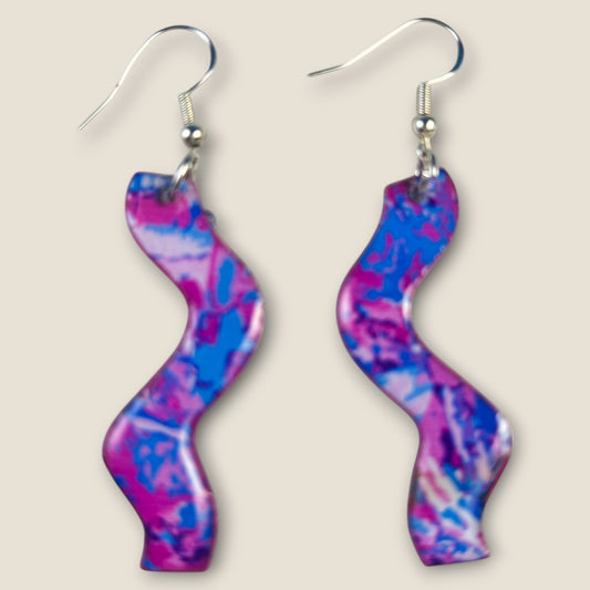 Pink & Blue Abstract Squiggle Earrings – Lightweight Wavy Statement Jewelry