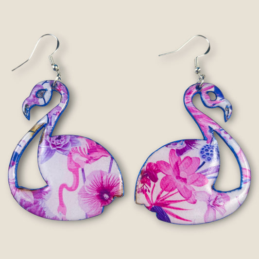 Pink Floral Flamingo Earrings – Lightweight Tropical Statement Jewelry