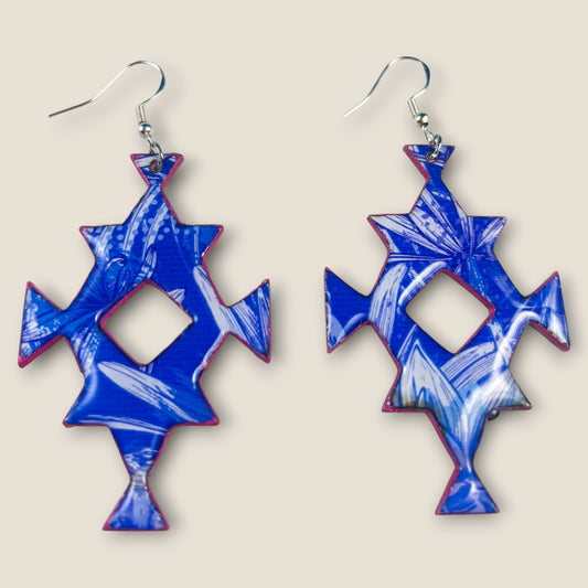 Blue Geometric Cutout Earrings – Lightweight Bold Abstract Statement Jewelry