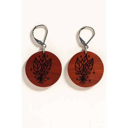 Padauk Botanical Earrings – Small Engraved Handmade Wood Jewelry