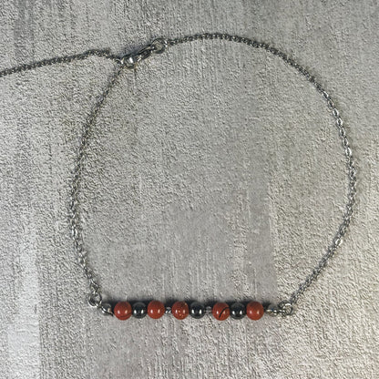 Iron Flame Anklet – Red Jasper & Hematite for Strength and Grounding