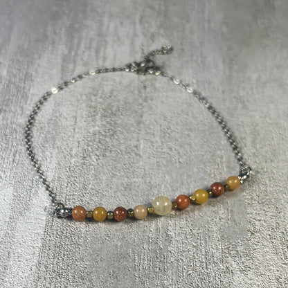 Golden Joy Anklet – Amber Agate, Sunstone & Citrine for Radiance & Positivity
