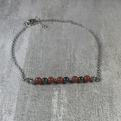 Iron Flame Anklet – Red Jasper & Hematite for Strength and Grounding