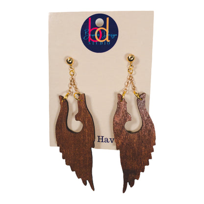 Carved Wing Inspired Wood Earrings