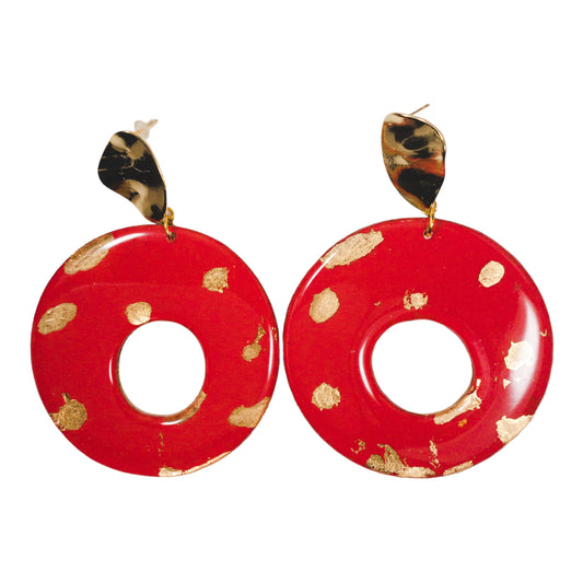 Large Pink Donut w/Gold Leaf Recycled Earrings