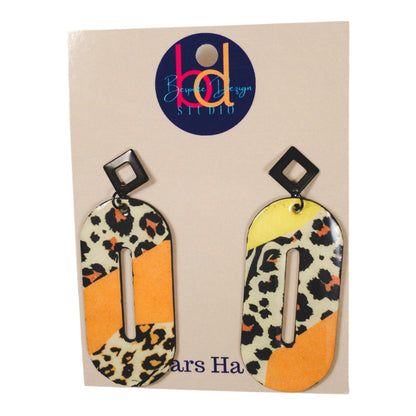 Orange & Yellow Leopard Print Recycled Earrings