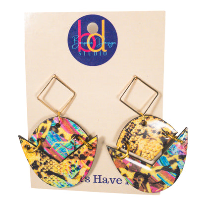 Vibrant Snake Pattern  Recycled Earrings