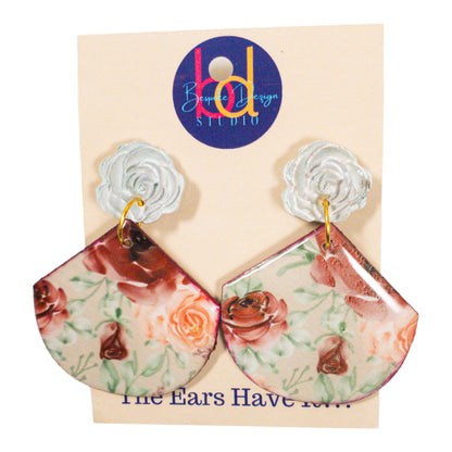 Rose Tab Floral Abstract Triangle Recycled Earring