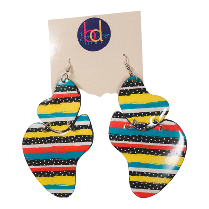 Edgy Strip and Polka Dot Abstract Recycled Earrings