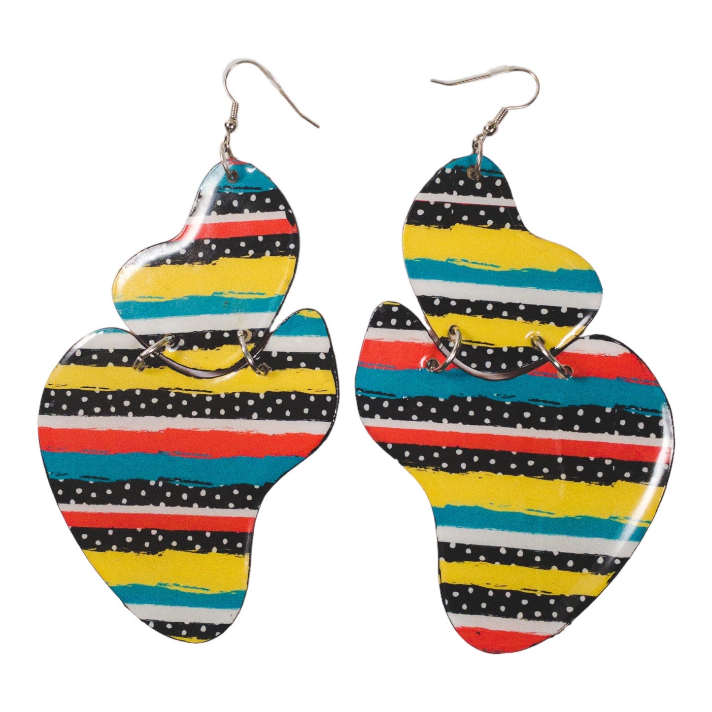 Edgy Strip and Polka Dot Abstract Recycled Earrings
