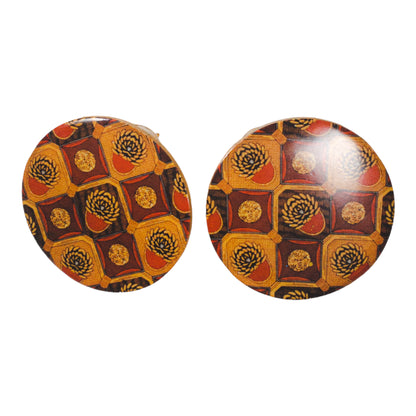 Orange & Brown Ankara Pattern Round Disc Recycled Earrings