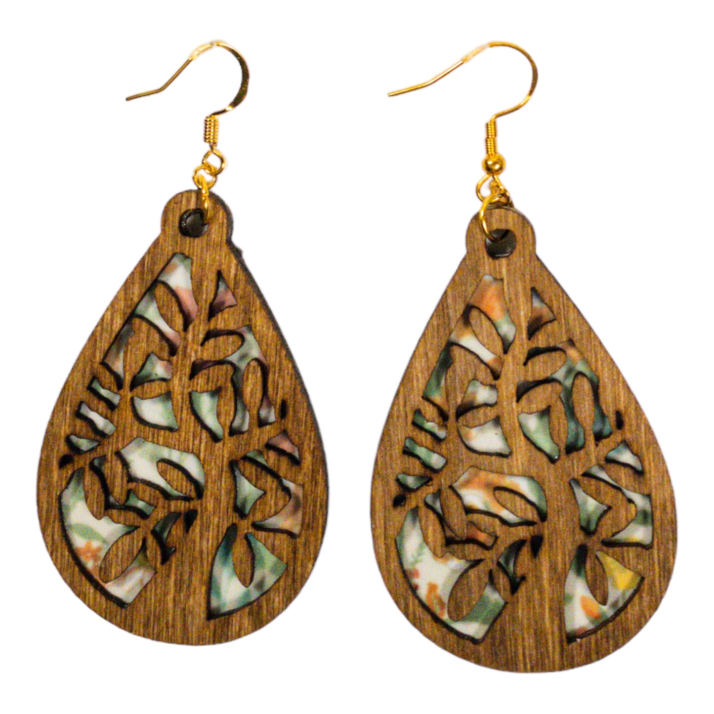 Tree of Life Teardrop Wood and Recycled Earring
